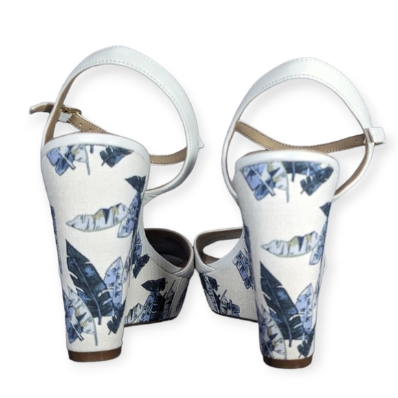 G.I.L.I. Wedges Saraya Leather Irovy & Blue Sandals with Buckle Closure NIB NWT - Picture 6 of 7